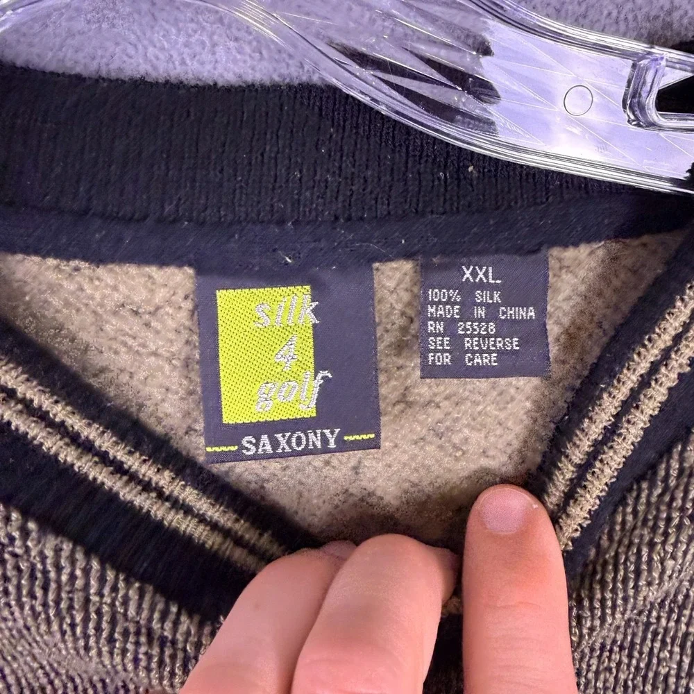 Vintage Saxony Mens Golf Sweater Grandpa 2XL 100% Silk Textured 90s 80s‎ Ugly